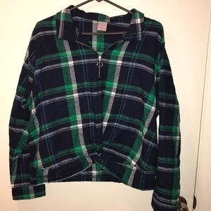 Cropped blue and green flannel w zipper